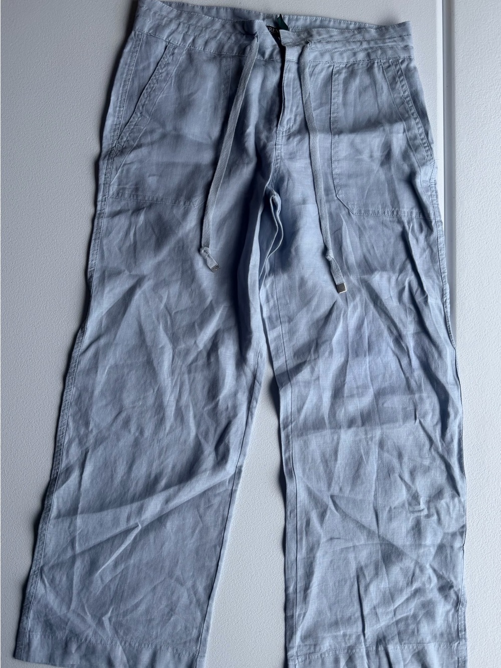 Ralph Lauren Light Blue Drawstring Linen-Blend Chinos